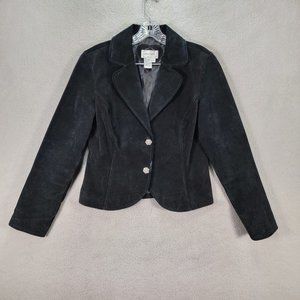 Y2K  Live A Little Black Suede Leather Collared Rhinestone Button Coat Jacket